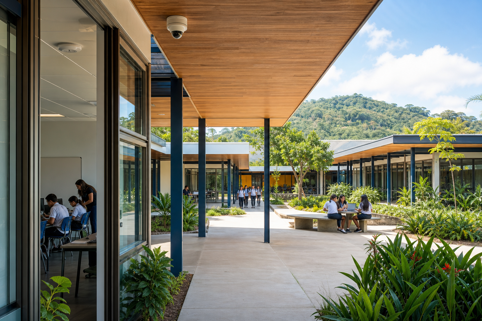 Centro educativo moderno con red Wi-Fi y cámaras de seguridad